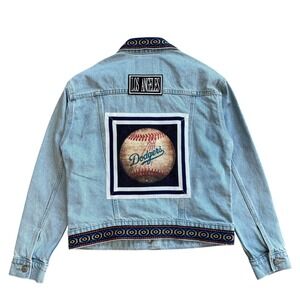 Lesal Upcycled LA Dodgers Denim Jacket Womens‎ XS Light Wash Custom Baseball